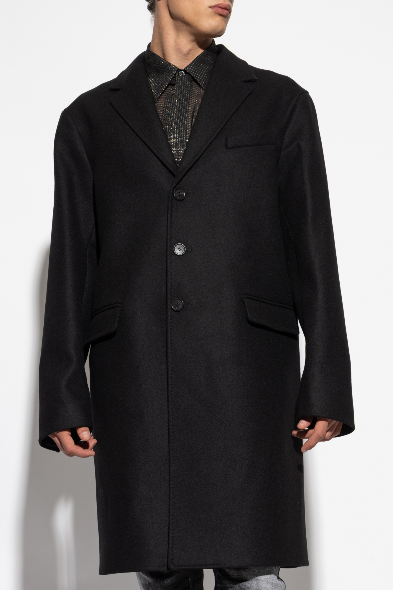 ダウンジャケット・コート Dsquared2 Single Breasted Wool Coat Black And White Chevron 48d1c15033f3421c84ccfbf978608e